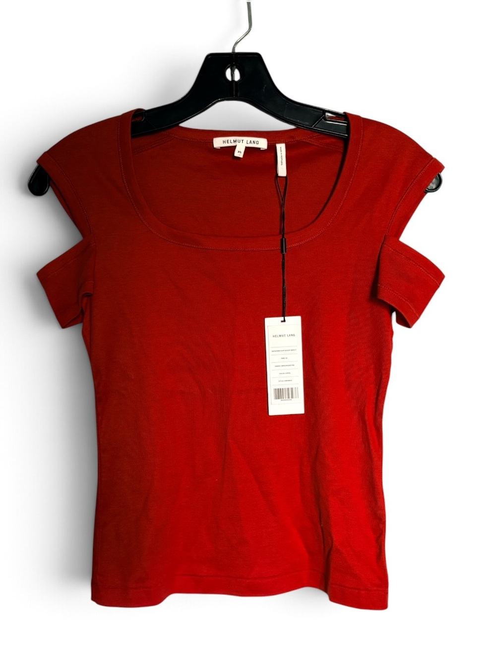 Helmut Lang NWT Detached Cuff Scoop Neck Top Coral XS Cutout Sleeve